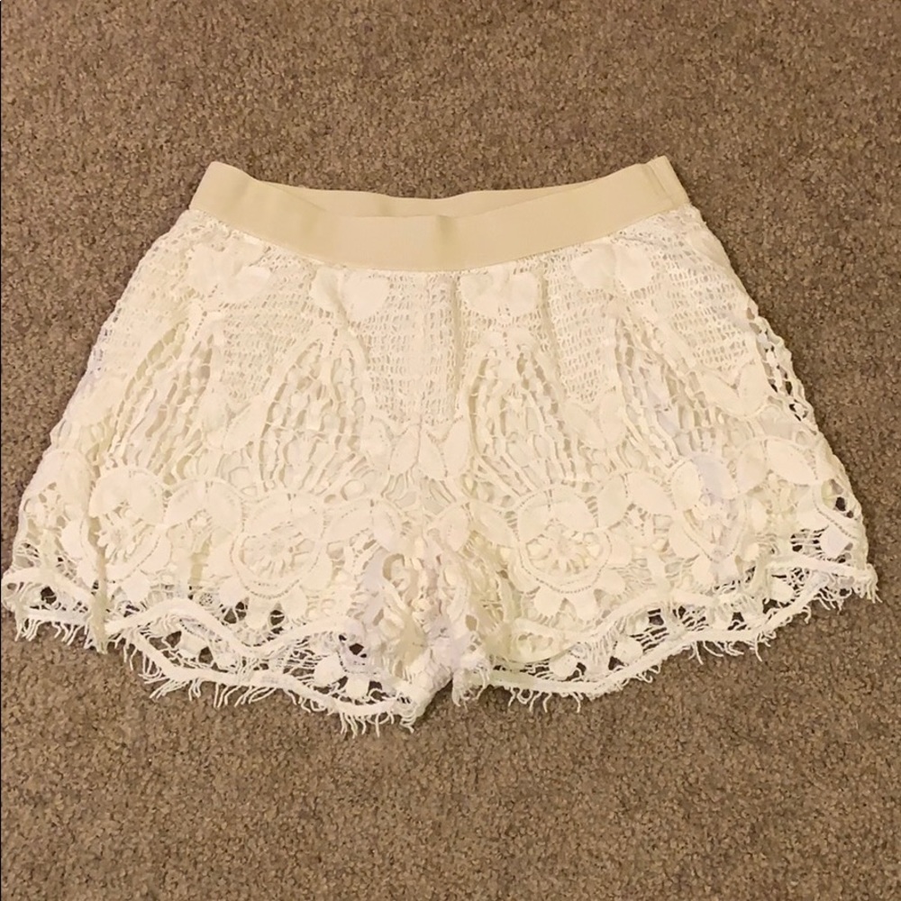 White Lace Shorts with Elastic Waist Band
